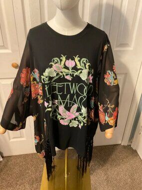 Fleetwood Mac Upcycled Graphic T-Shirt with Flowy Floral Sleeves - OSFM